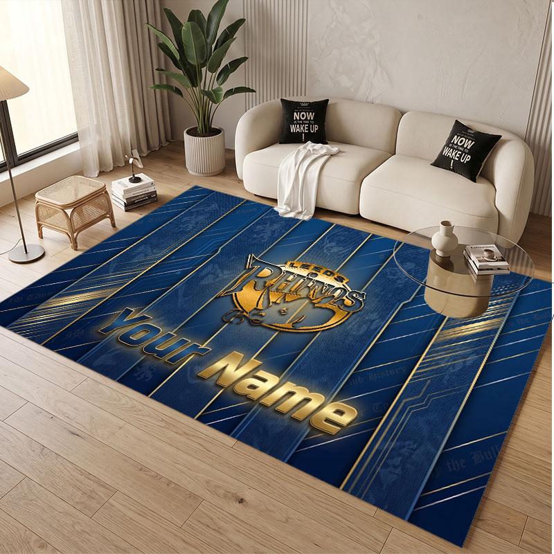 Custom Rug Leeds Rhinos Pattern Print Name Text Soft Non‑Slip Floor Carpet for Home Indoor Decoration