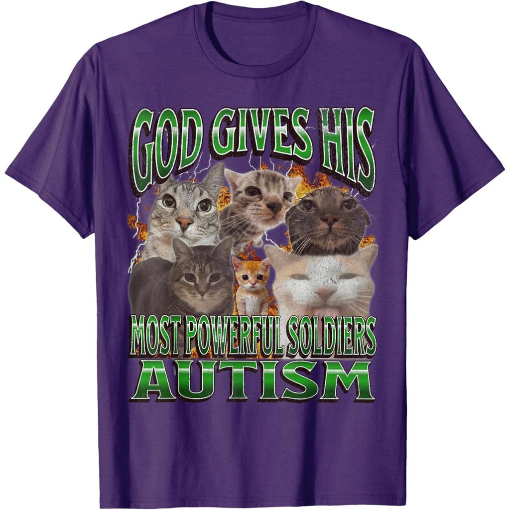 God Gives His Most Powerful Soldiers Autism Cats Graphic Tee Unisex Casual Cotton Short Sleeve T-Shirt