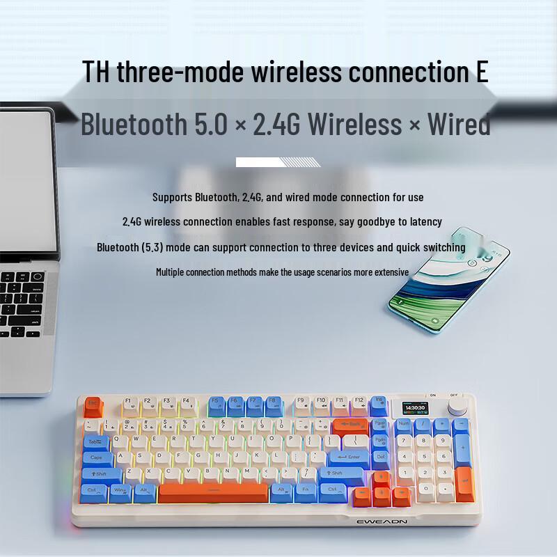 EWEADN V98Pro Tri-Mode Wireless Keyboard & Mouse Set with Screen