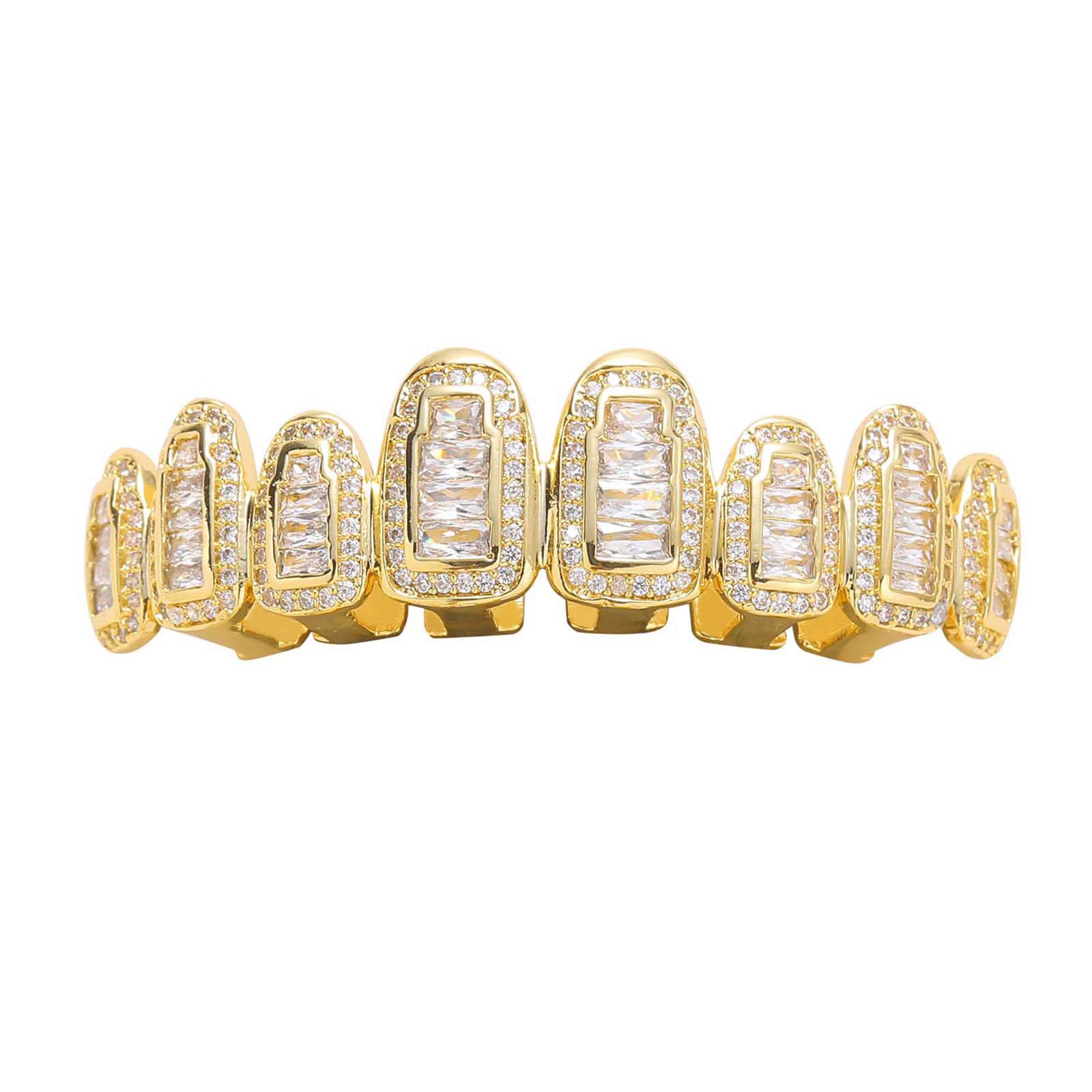 Stylish Gold Zirconia Square Hip Hop Grillz - Trendy Street Punk Accessory