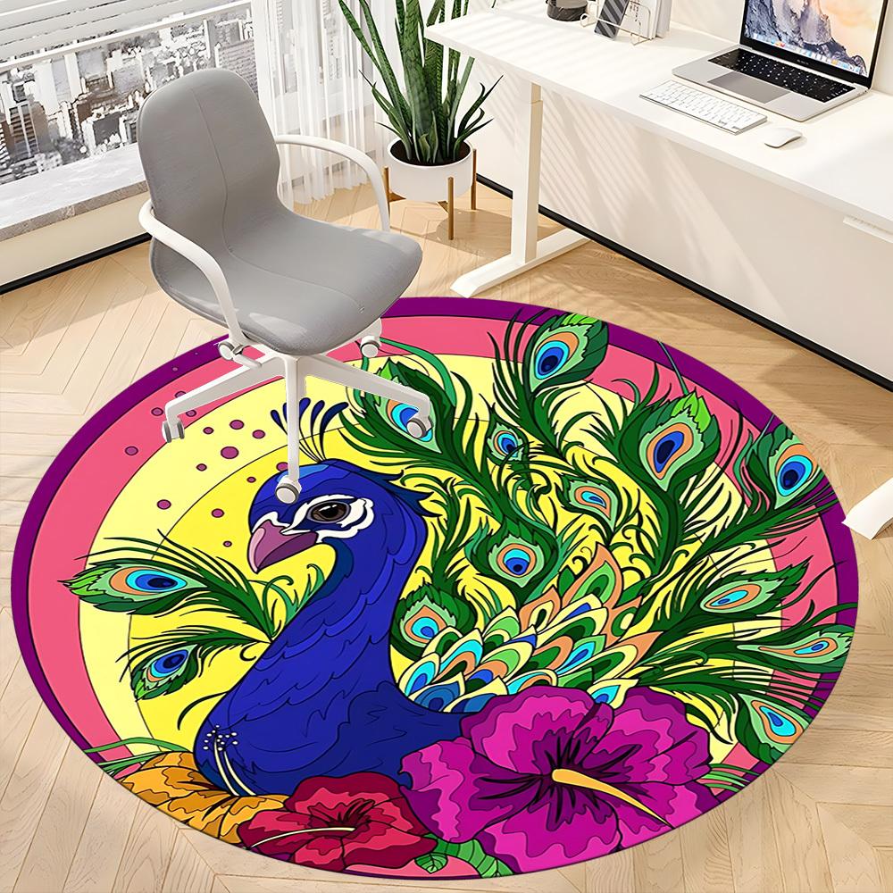 1pc Peacock Feather Chair Carpet for Office Non-Slip, Machine Washable Rug for Office - Holiday DecorMachine Made yy251029014