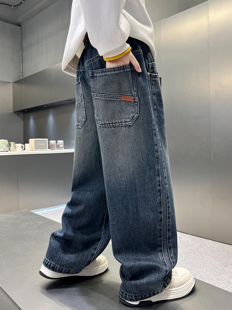 Boys' 2026 Autumn Jeans: Stylish Long Work Pants for Medium and Large Kids