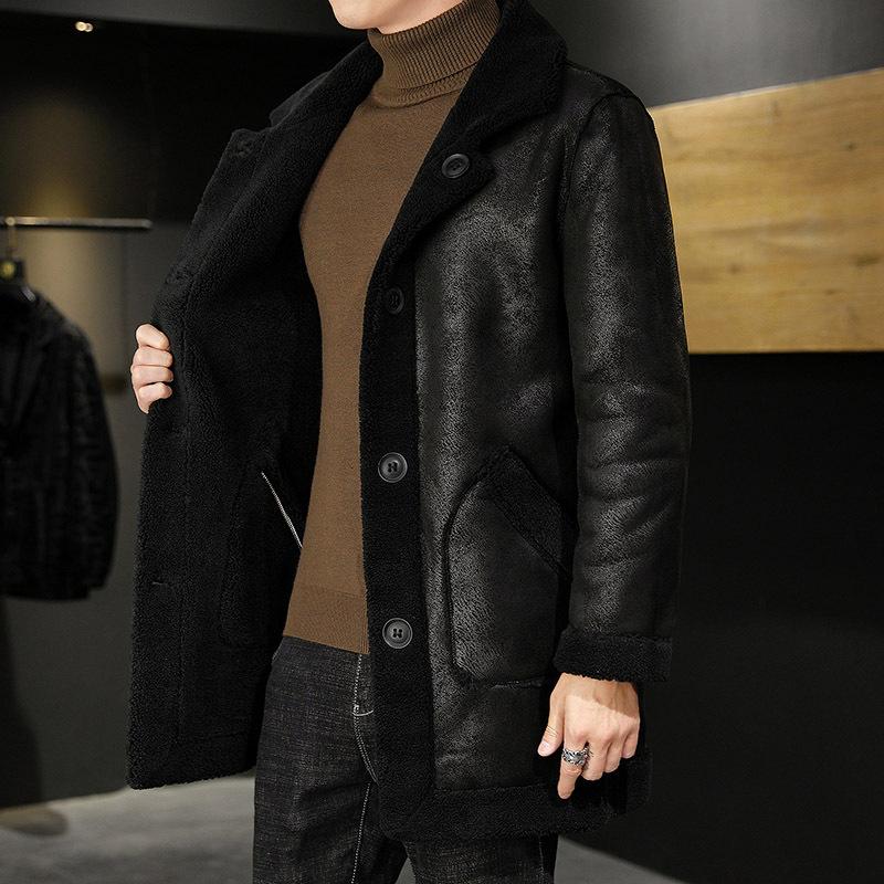 Lapel Thickened Double Sided Pellet Fleece Coat for Men's Winter New Youth Mid Length Coat