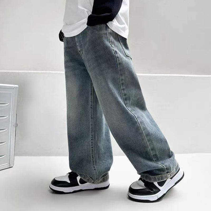 Children's Spring Clothing Boys Jeans Wide Straight Leg Denim Pant Children's Handsome Sports Pants