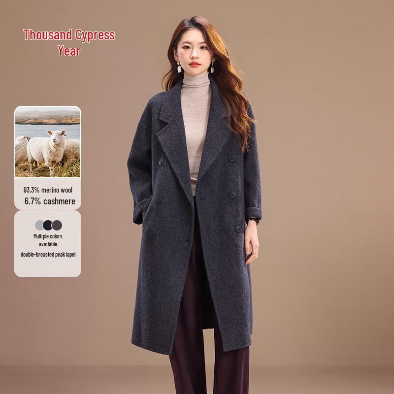 

Qianbainian Women s Wool & Cashmere Blend Double-Faced Long Coat S
