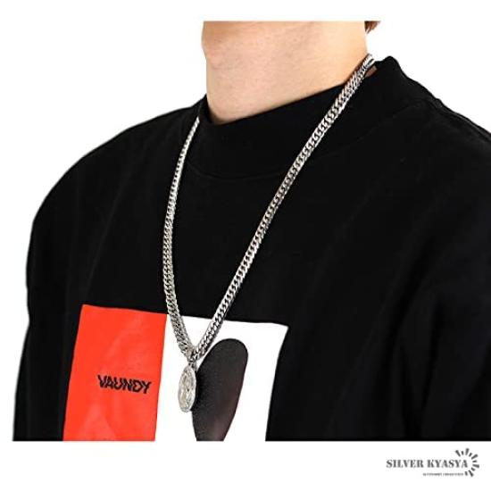 Naszyjnik z podwójnym cięciem Kihei Cudowny Medalik Srebrny Srebrny Wisiorek HIPHOP Seria B 50cm 60cm Ekskluzywne PUDEŁKO w zestawie [srebrny KYASYA] 6-stronny