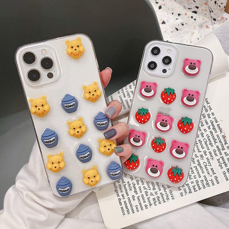 For Iphone 17 Pro Cartoon Drip Glue Phone Case Apple 16 Plus Bear 15 Transparent 14 Glitter 13