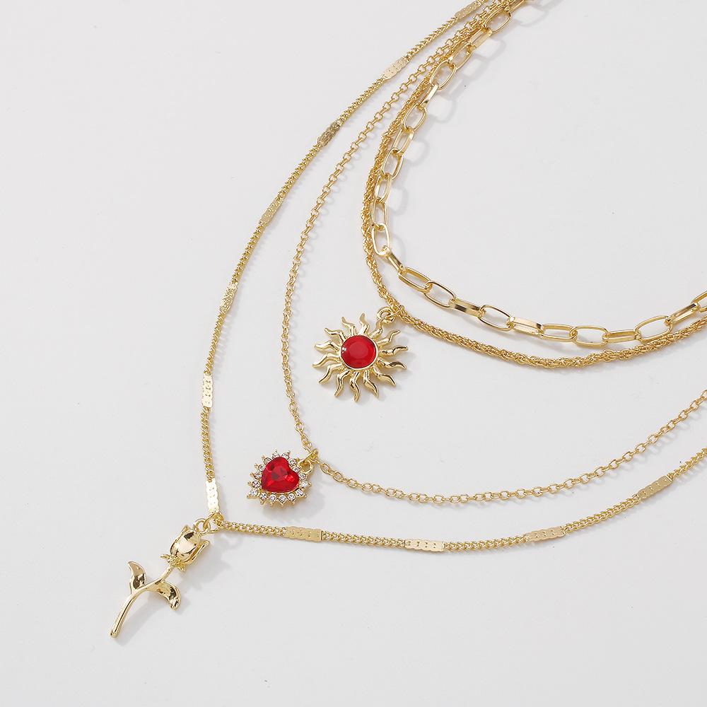 Tooxika Vintage Sun Love Heart Flower Necklace Diamonds Niche Street Fashion Necklace Women