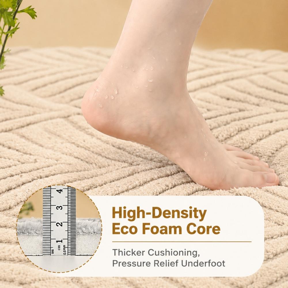 Bathroom Mat with Non-Slip PVC Backing, Absorbent Jacquard Plush Bath Rug, Machine Washable, 4 Size Options