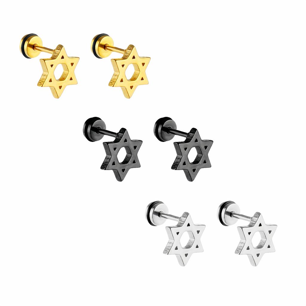 1 Pair Satin Star of David Screw Back Stainless Steel Stud Earrings for Men Women Ear Piercing Jewelery Valentines Couple Gifts
