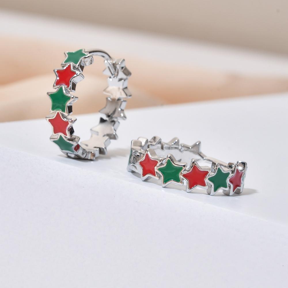 CMM Orecchini a Cerchio Piccoli Exquisite Star Rosso e Verde da Donna per Uso Quotidiano Gioielli Versatili