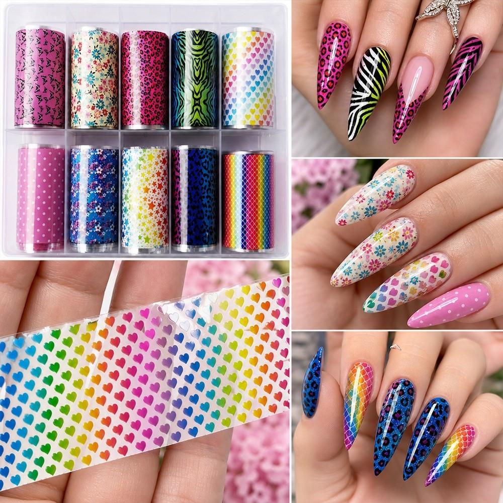 Flower Nail Stickers Stripe Pattern Nail Decals Professional Nail Foils Manicure DIY