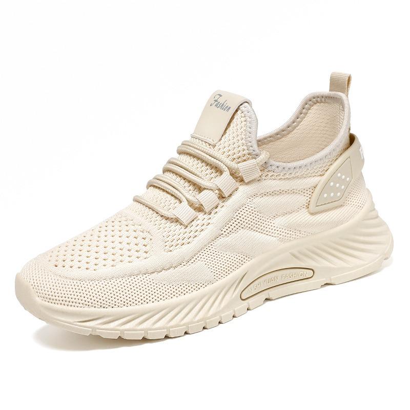 Shoes Female Couple Large Size Sneakers Flying Woven Lace-up Women's Shoes Soft Sole Breathable Running Shoes Light Mouth Comfortable Single Shoes
