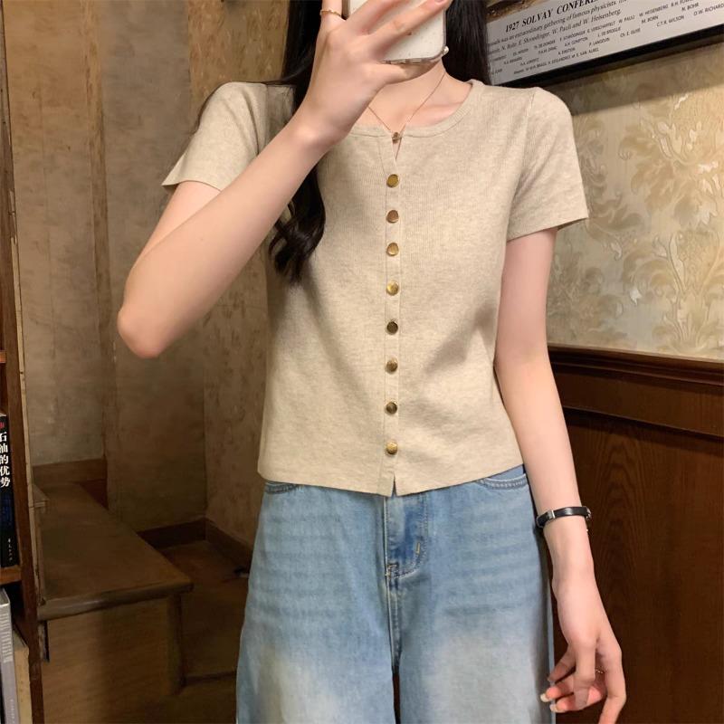 Korean Fashion Short Sleeved Cardigan Knitted Sweater Women Single-breasted V-neck Summer Tops Slim Fit Casual Office Elegant Coats Clothing