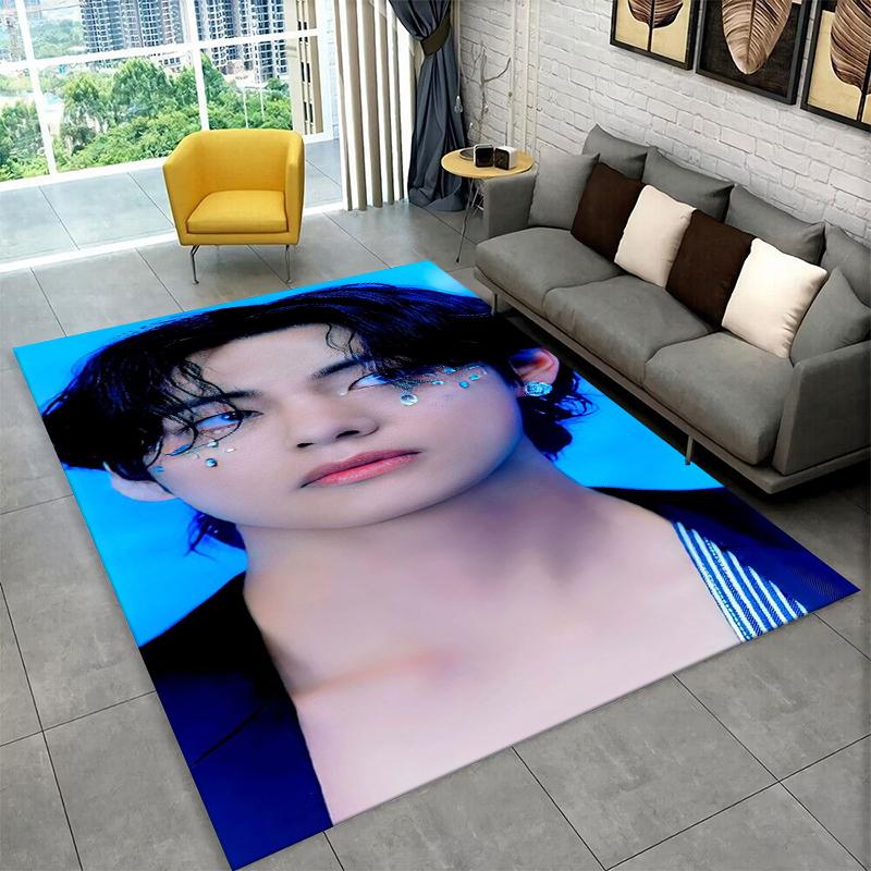 Tappeto Kpop B-BTS Kim Tae Hyung V per Stanza dei Giochi Camera da Letto Soggiorno Divano Arredamento per la Casa, Tappeto per Area Bambini Tappetino Antiscivolo Regalo