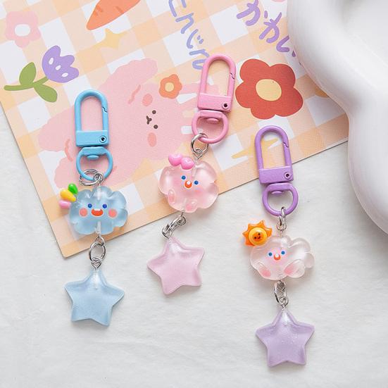 5Pcs Keychain Soft Expression Cloud Glitter Star Charm Key Chain Pendant with Alloy Buckle Schoolbag Decoration
