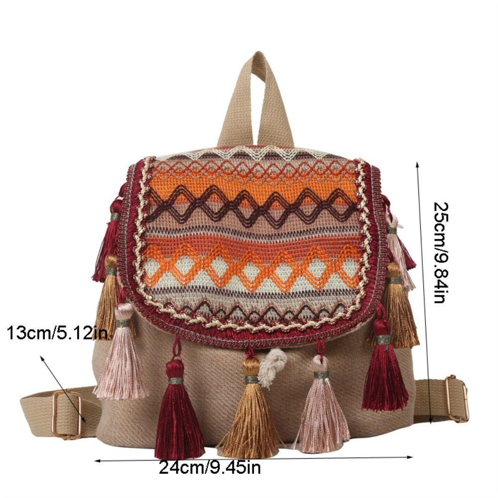 Small School Bag Ethnic Style Backpack Tassel Embroidery School Bag Ladies/Girls