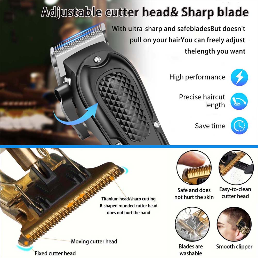 Professional Hair Clipper for Men - Cordless Rechargeable Barber Hair Trimmer Machine Electric Hair Clipper Haircut Grooming Kit