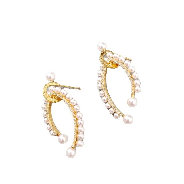 S925 Silver Copper Micro Inlaid Zircon Geometric Metal Geometry Simple Pearl Earrings Female Elegant Earrings Eardrop