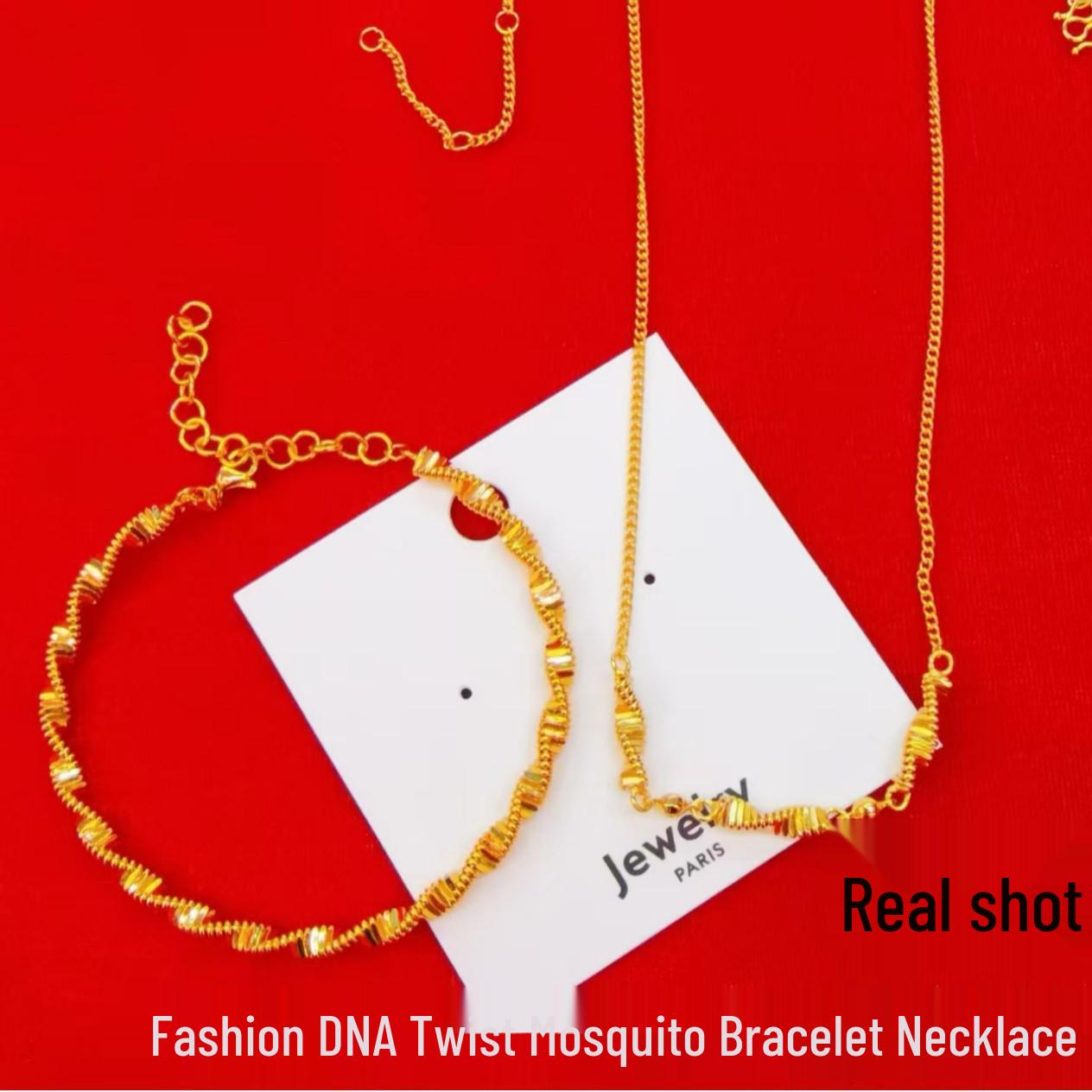 

Vietnam Sand Gold DNA Twist Bangle & Necklace Set - Luxurious Versatile Chain Jewelry Fashion DNA Twist Necklace