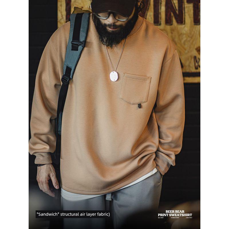 Madden Parka American Casual Air Layer 3D Letter Print Sweatshirt Illustration Loose round Neck Long Sleeve Top Male Autumn