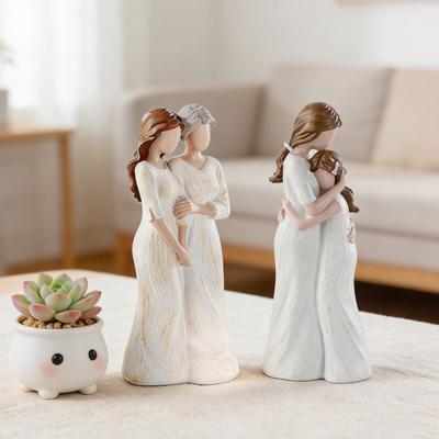 Mother Daughter Figurine Resin Hugging Mother And Daughter Statue Hand-Painted Sculpture for Home Decor Mother's Day Birthday Gifts