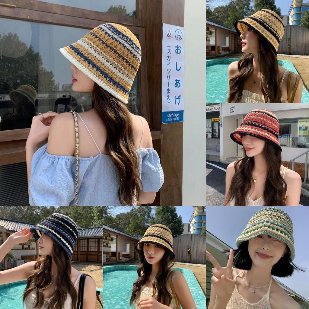 Knitted Hollow Fashionable Fisherman Hat With Color Splicing Design Daily For
