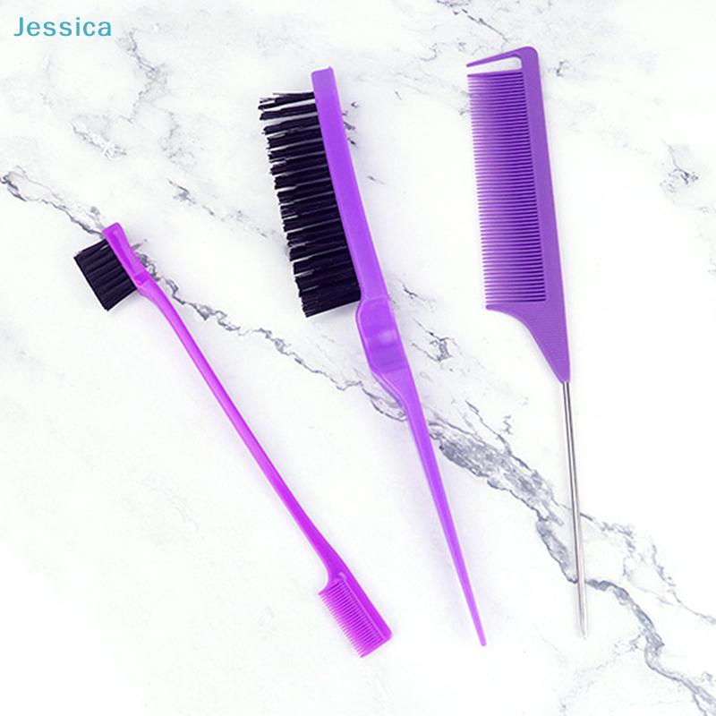 3-Piece Hair Styling Tool Set - Rat Tail Comb + Edge Brush + Sectioning Brush for Salon/DIY Hairstyling