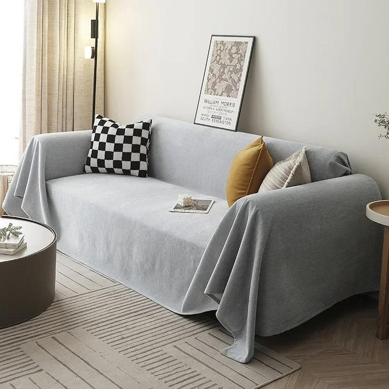 Modern Minimalist Chenille Sofa Towel Cover Solid Color Anti Cat Scratch Sofa Mat Four Seasons Universal Sofa Cover