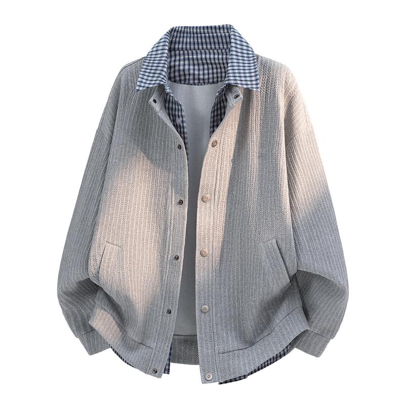 Jacket Men's American Checkered Shirt Collar Jacket Men's Baseball Jacket Windproof and Waterproof Pilot Jacket Men