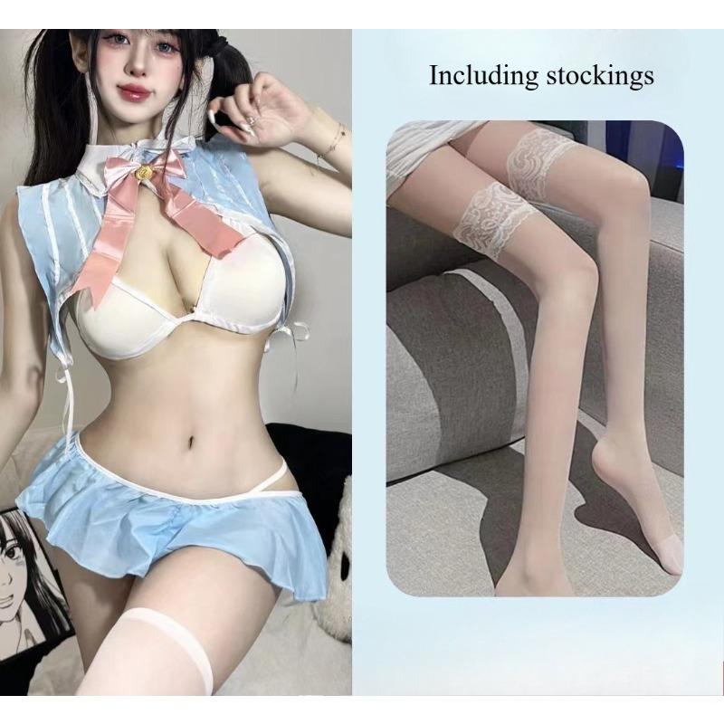 New Sexy Three-point JK Maid Outfit with Women's Erotic Lingerie, Hollowed Out and Non Removable Cute Maid Uniform Set