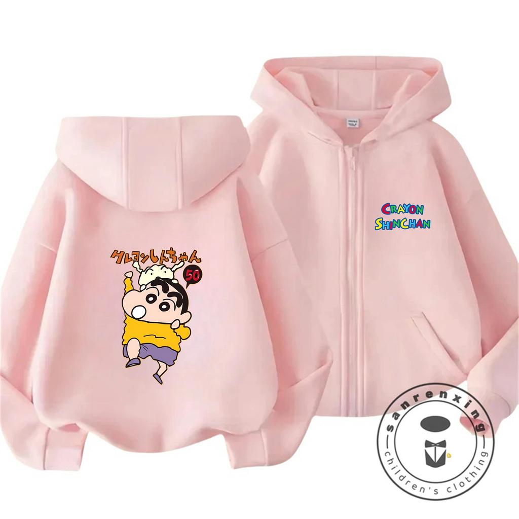 Kawaii Zipper Hooded Sweatshirt Street Fashion Cute Design Kids Wear Crayon Shin Chan 3 14