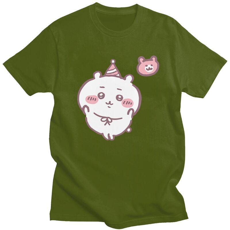 Custom Chiikawa T Shirt Men Pure Cotton Tshirt Casual Tees Short Sleeves Cute Cartoon T-shirts Slim Fit