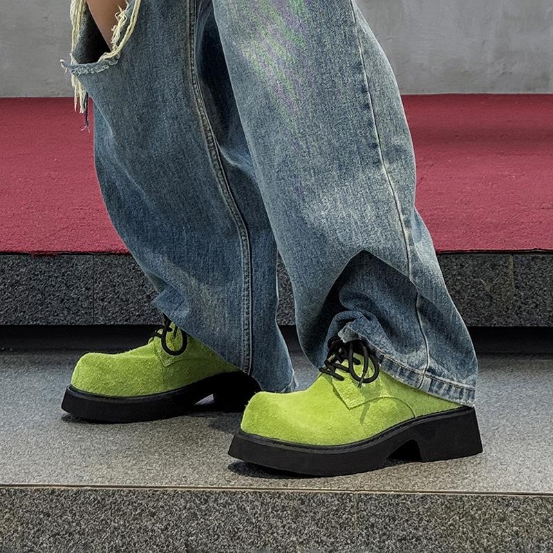 Design sense niche British style casual leather shoes 92332 long hair apple green, lemon yellow, yellow, gray -J