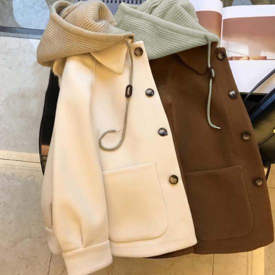 Veste en laine pour femme, faux patchwork deux pièces, grande taille, manteau croisé à cordon de serrage, ample, thermique, manches longues, pour les déplacements, l'école, le printemps, l'automne et l'hiver