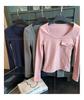 Korean Style Pink U-Neck Slimming Long-Sleeve Women's Base Layer Top for Autumn/Winter