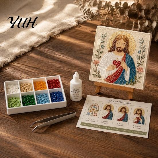 Meaningful Spiritual Art Projects Christian Sea Glass Kit, DIY Religious Mosaic Kit for Adults, Faith Bible Based Creative Hobbies Inspired