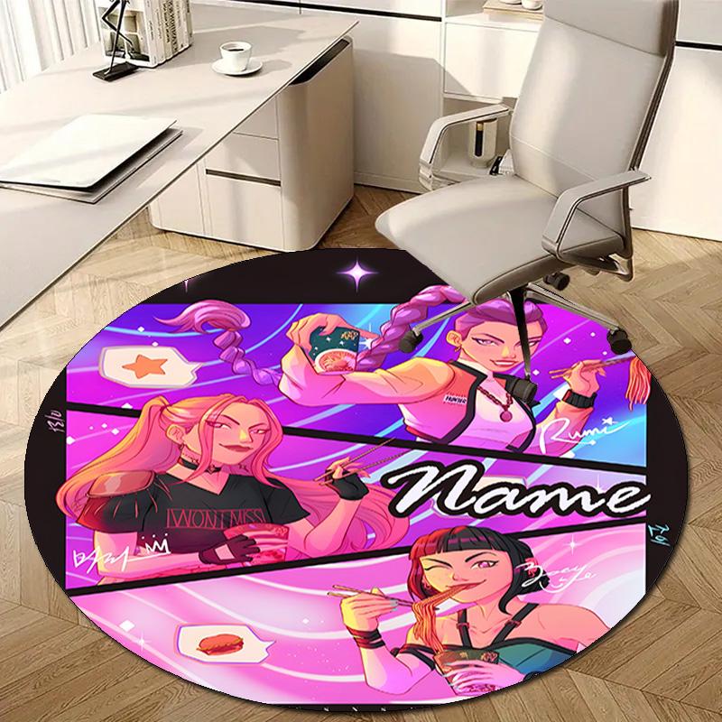 Personalized K-KPop Demon Hunters Round Chair Office Rug - Perfect for Mat, Office Chair & More - Ideal Gift for Birthdays and Holidays