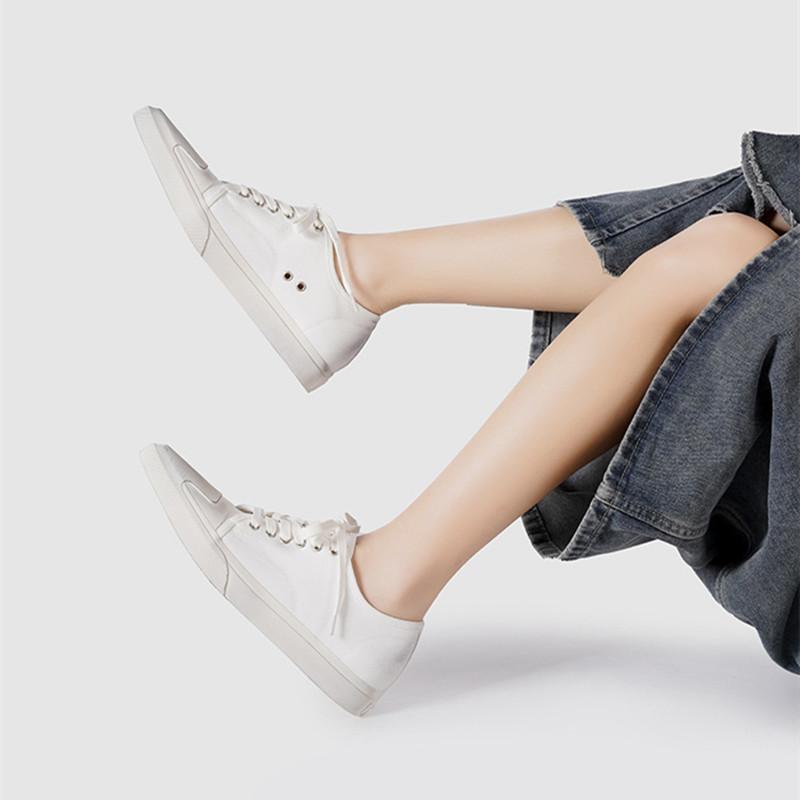 Vintage Lace-up Height Increase Women Canvas Shoes Pointed toe White Wedges Spring Summer Female Casual Sneakers Shoes