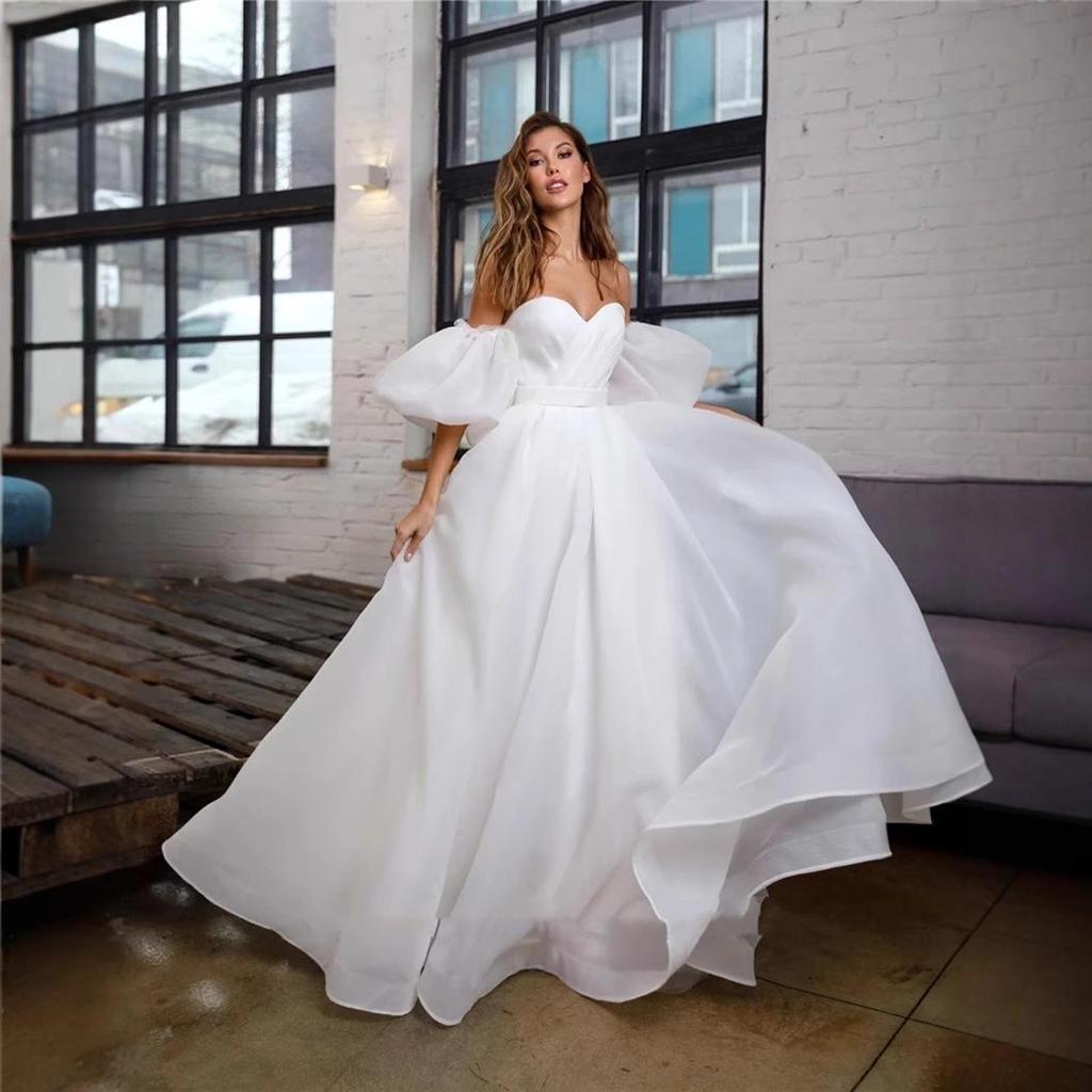 2026 Petite Plus Size Trägerloses Puffärmel Leichtes Gaze Französischer Hepburn-Stil Brautkleid