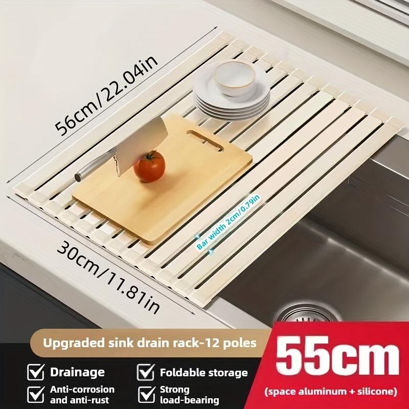 Foldable Heavy Duty Roll-Up Dish Drainer - Space Saving Adjustable Height Heat Resistant and Detachable Sink Storage Rack Withr