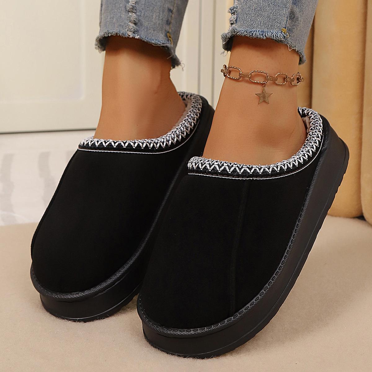 

Хлопковые тапочки для пар для дома, домашние плюшевые зимние домашние противоскользящие женские теплые мужские тапочки осень и зима 38-39 чёрный