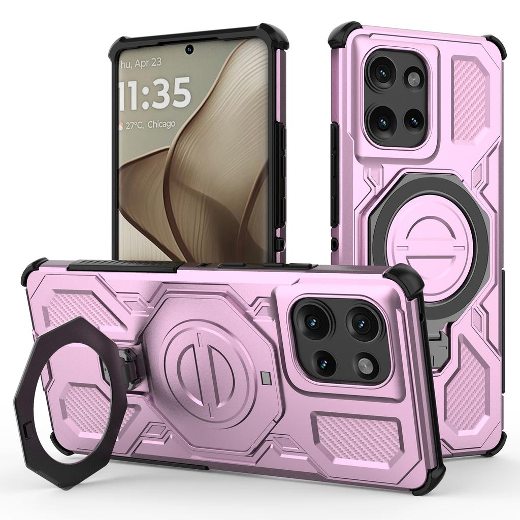For Motorola Edge 50 5G Magnetic Case Rotating Metal Kickstand PC+TPU Phone Back Cover
