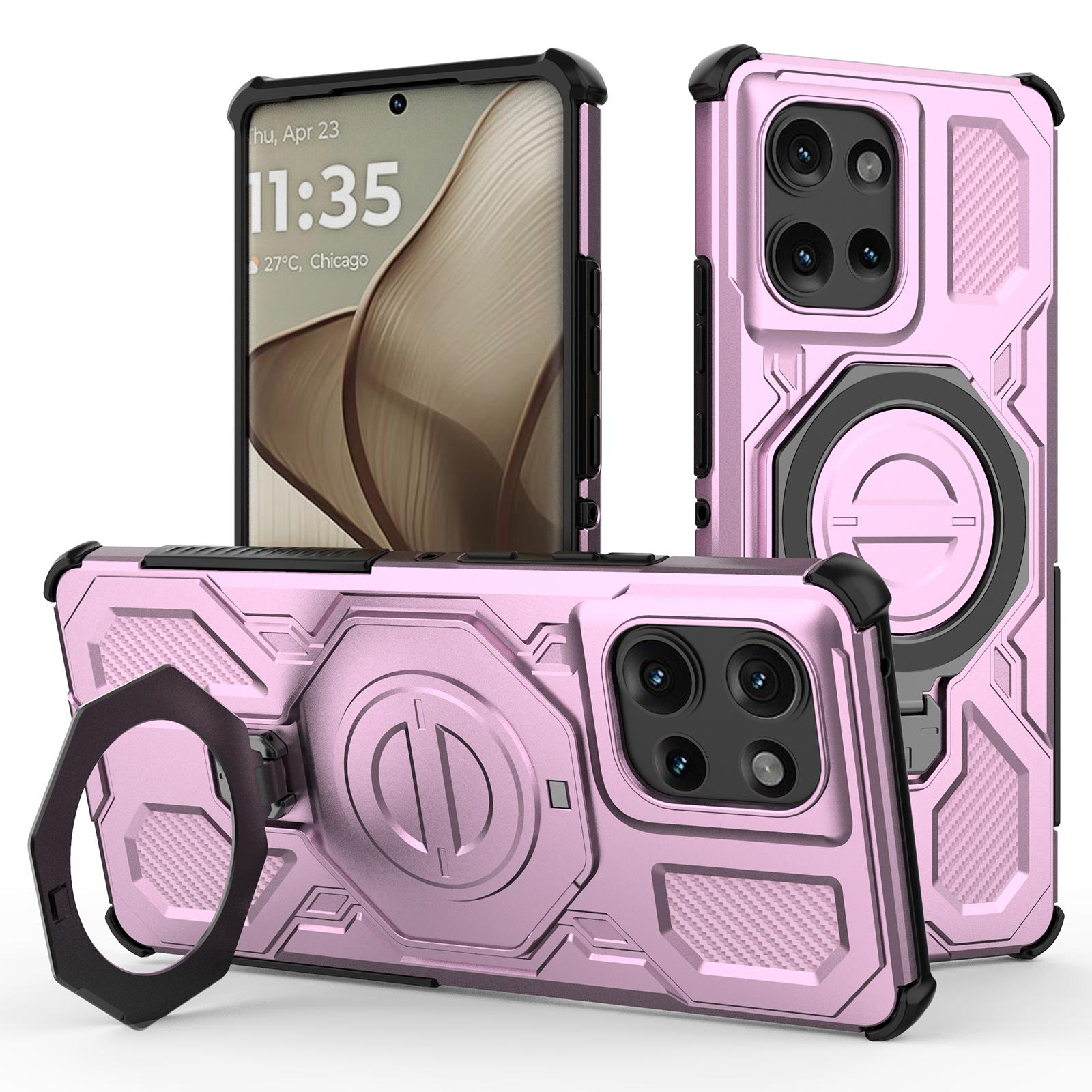 

For Motorola Edge 50 5G Magnetic Case Rotating Metal Kickstand PC+TPU Phone Back Cover Pink