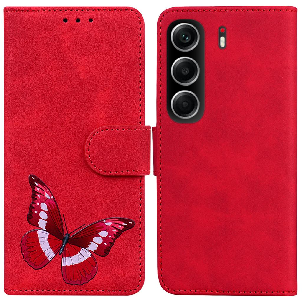 Etui z podstawką do TECNO Camon 40 4G, Pokrowiec na telefon ze skóry PU, Z nadrukiem motyla