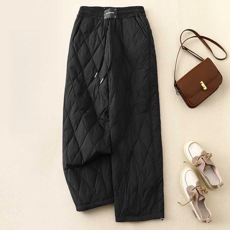 Winter New Straight Loose Casual Cotton Pants Solid Color High-waisted Elastic Waist Warm Long Cotton Pants Female