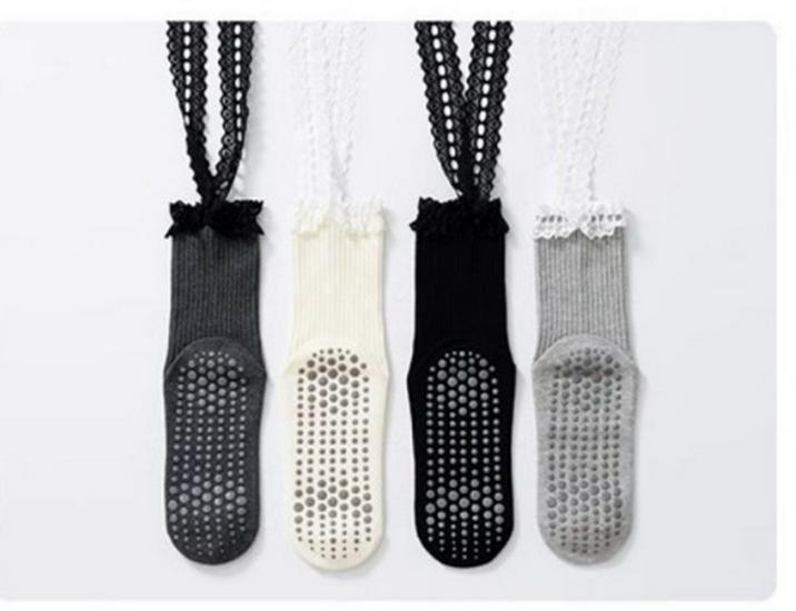 Women s Non-Slip Lace Strap Yoga Pilates Mid-Calf Socks Lace Strap Non-slip