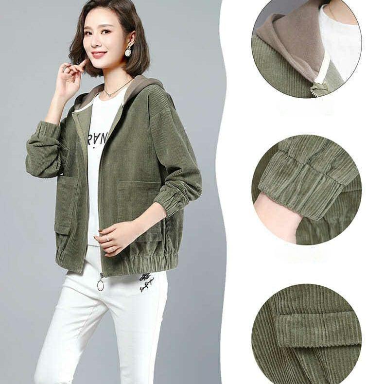 Jachetă de damă din velur Iarnă Primăvară Toamnă Jachetă lângă cu glugă, scurtă