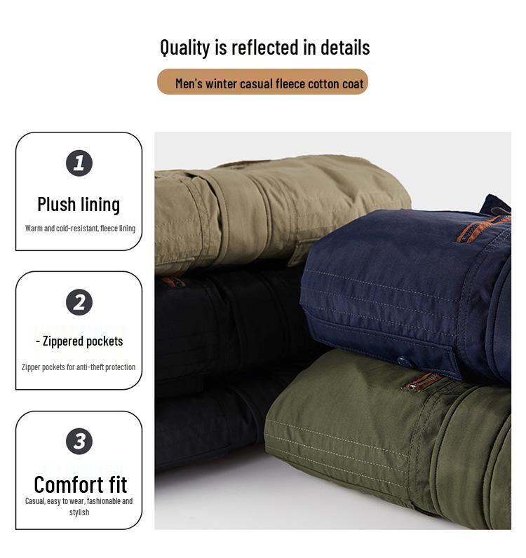 Men's Slim Fit Thickened Fleece-Lined Cotton Jacket for Middle-Aged & Elderly