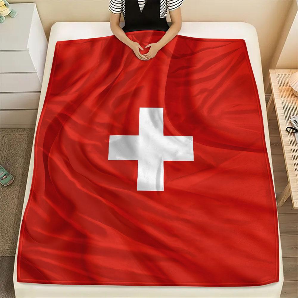1PC Switzerland National Football Team Patterned Flannel Blanket Suitable For All Seasons for Home Decor Warmth and Comfort Gifts Holiday Present
